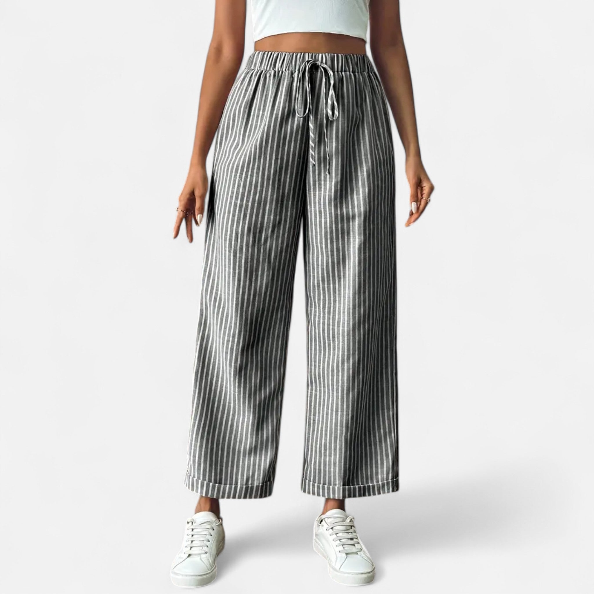 Cariova Mode | Women’s Wide-Leg Stripe Trousers – Riviera Elegance