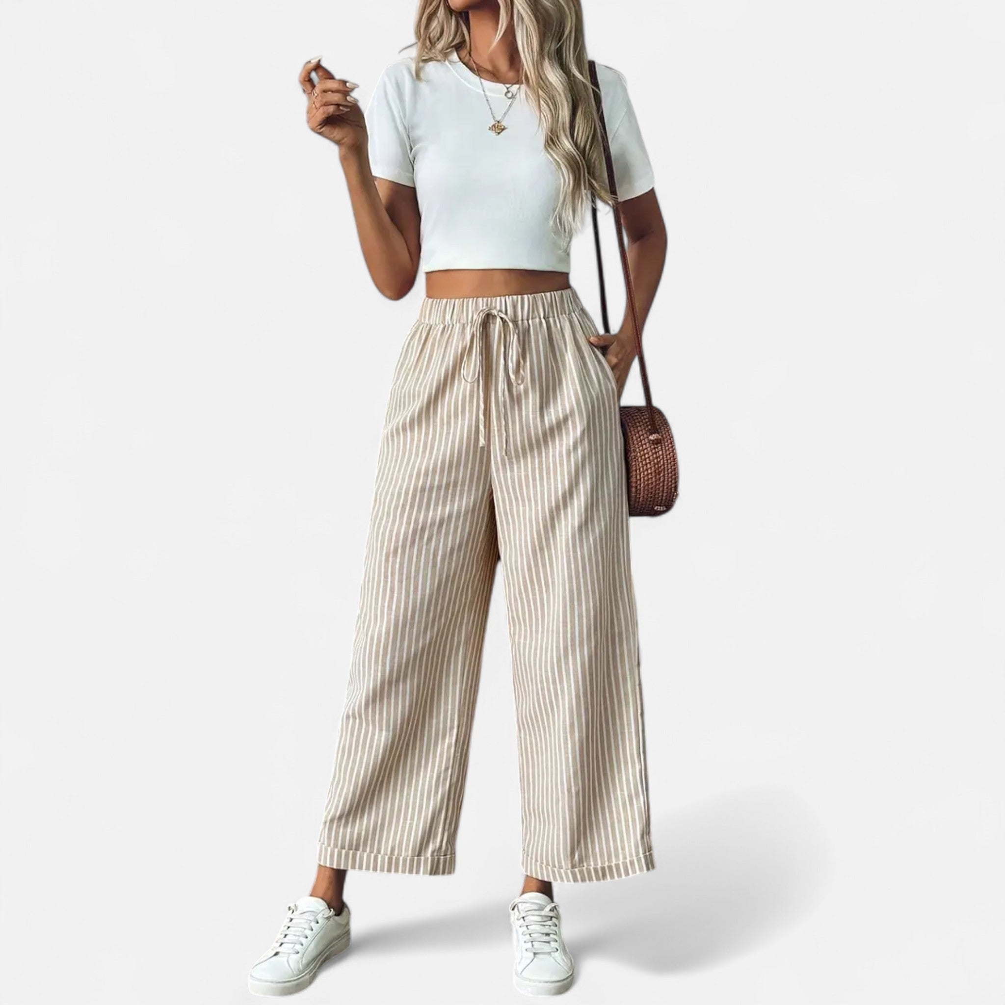 Cariova Mode | Women’s Wide-Leg Stripe Trousers – Riviera Elegance