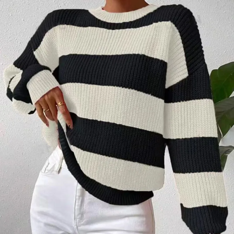 Cariova Mode | Women's Round Neck Striped Sweater