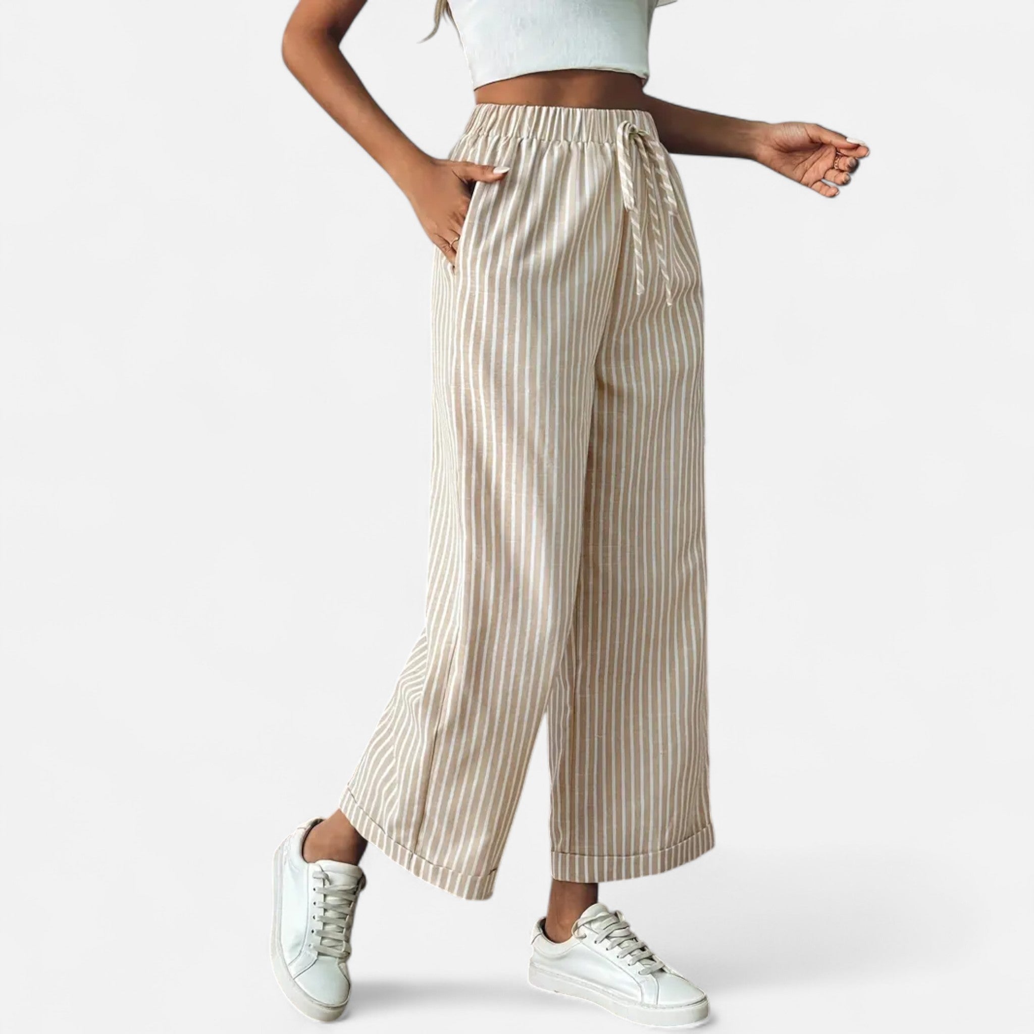 Cariova Mode | Women’s Wide-Leg Stripe Trousers – Riviera Elegance