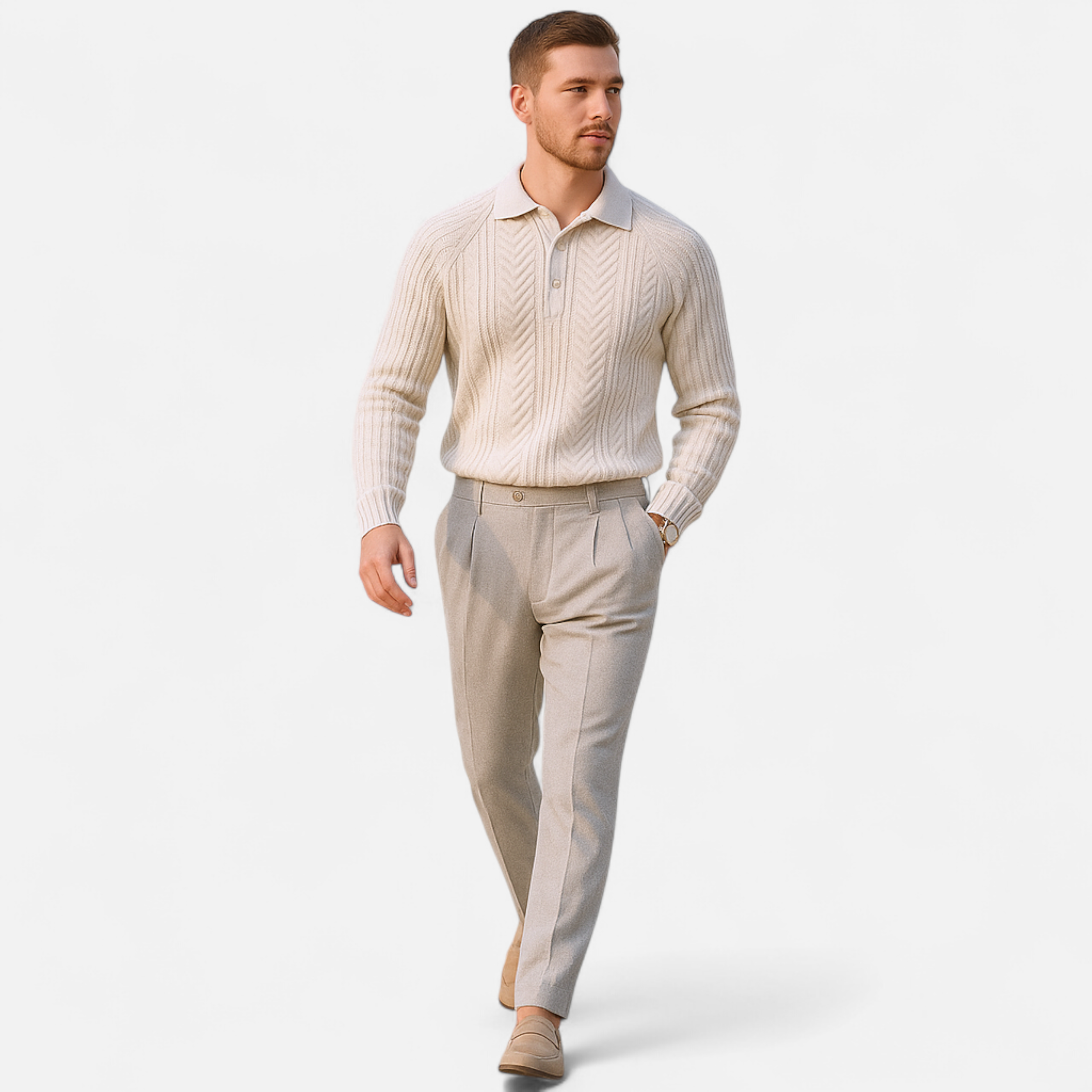 Cariova Mode | Men’s Retro Cable Knit Shirt – Heritage Style
