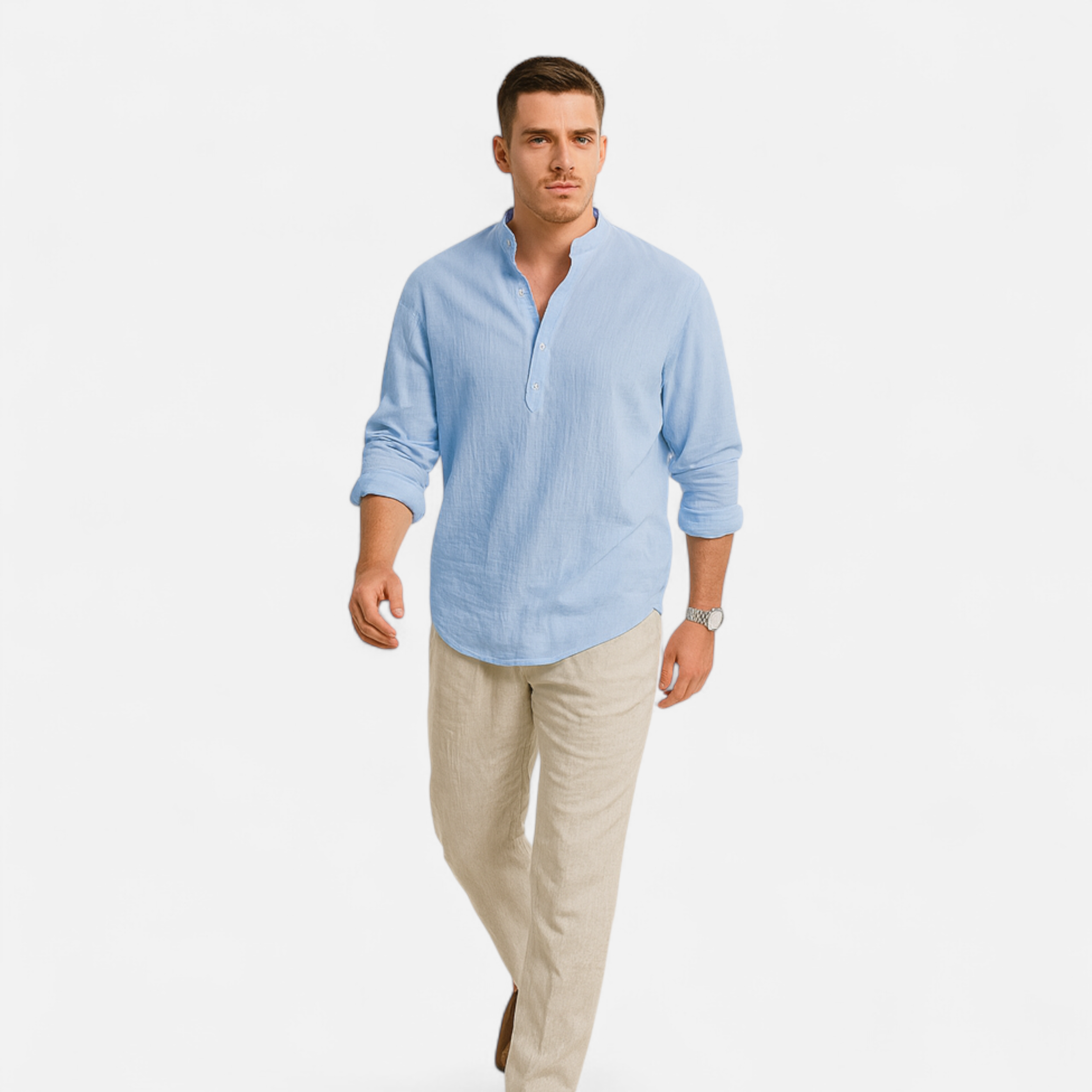 Cariova Mode | Men’s Linen Henley Shirt – Riviera Leisure