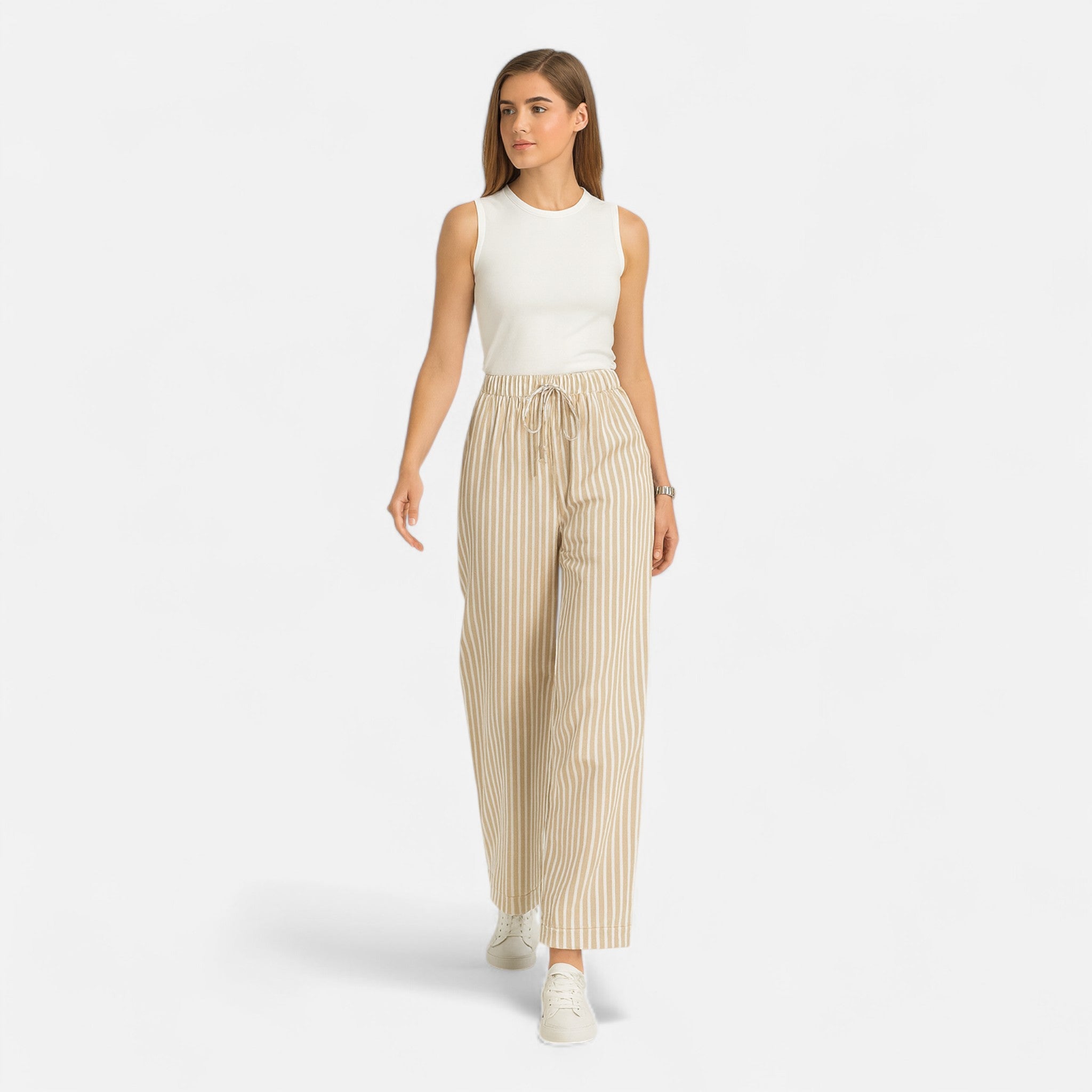 Cariova Mode | Women’s Wide-Leg Stripe Trousers – Riviera Elegance