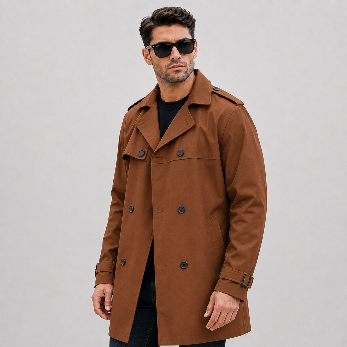 Cariova Mode I Men's Long Belted Overcoat - Classic Regular Fit