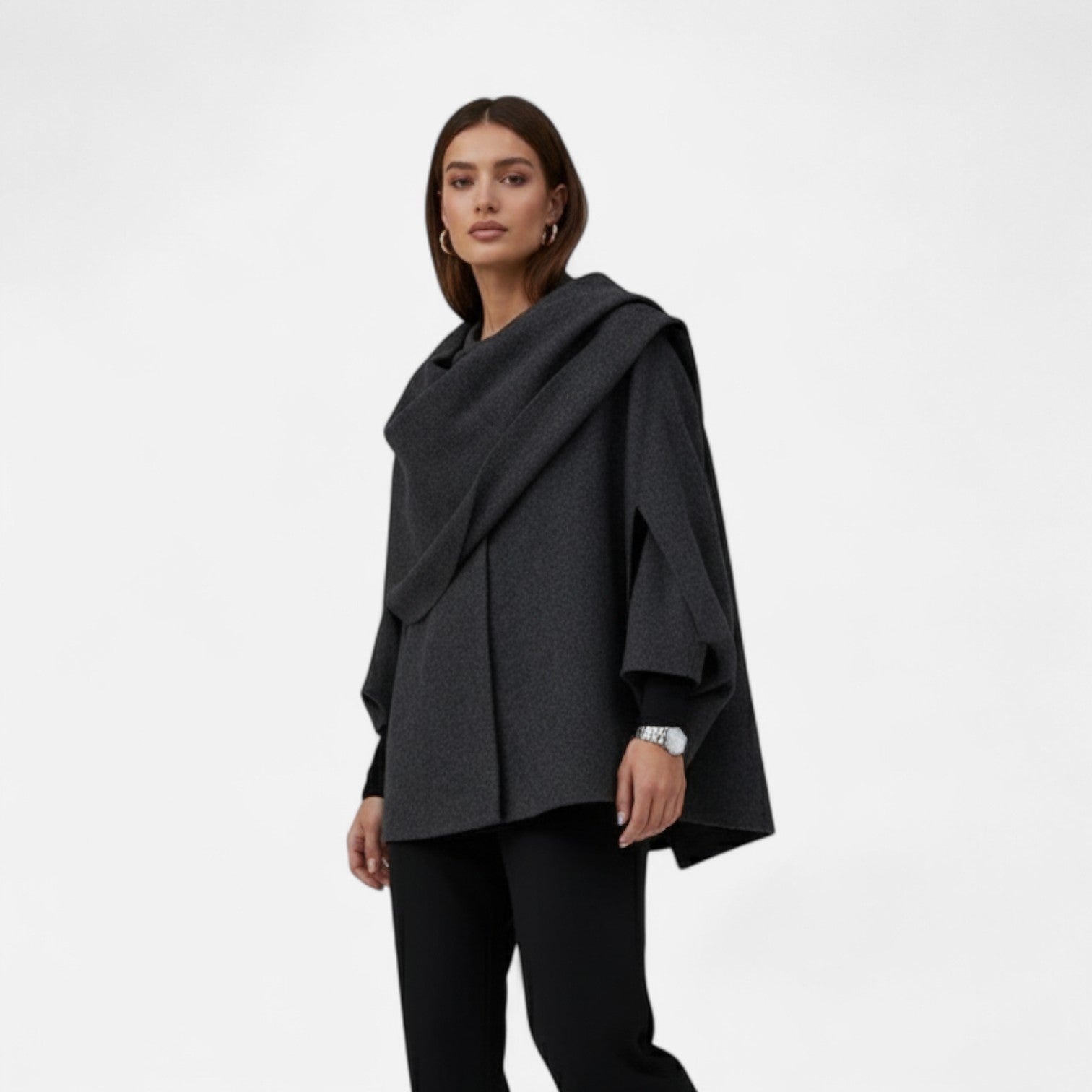 Cariova Mode | Women’s Woolen Sweater Asymmetric Scarf Detail