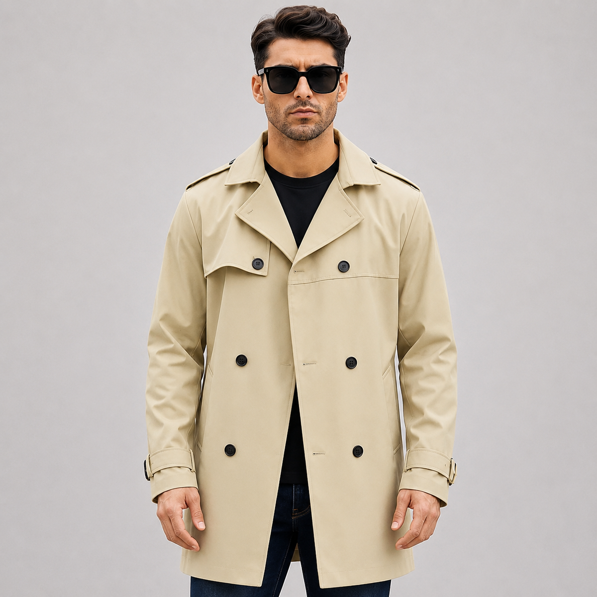 Cariova Mode I Men's Long Belted Overcoat - Classic Regular Fit