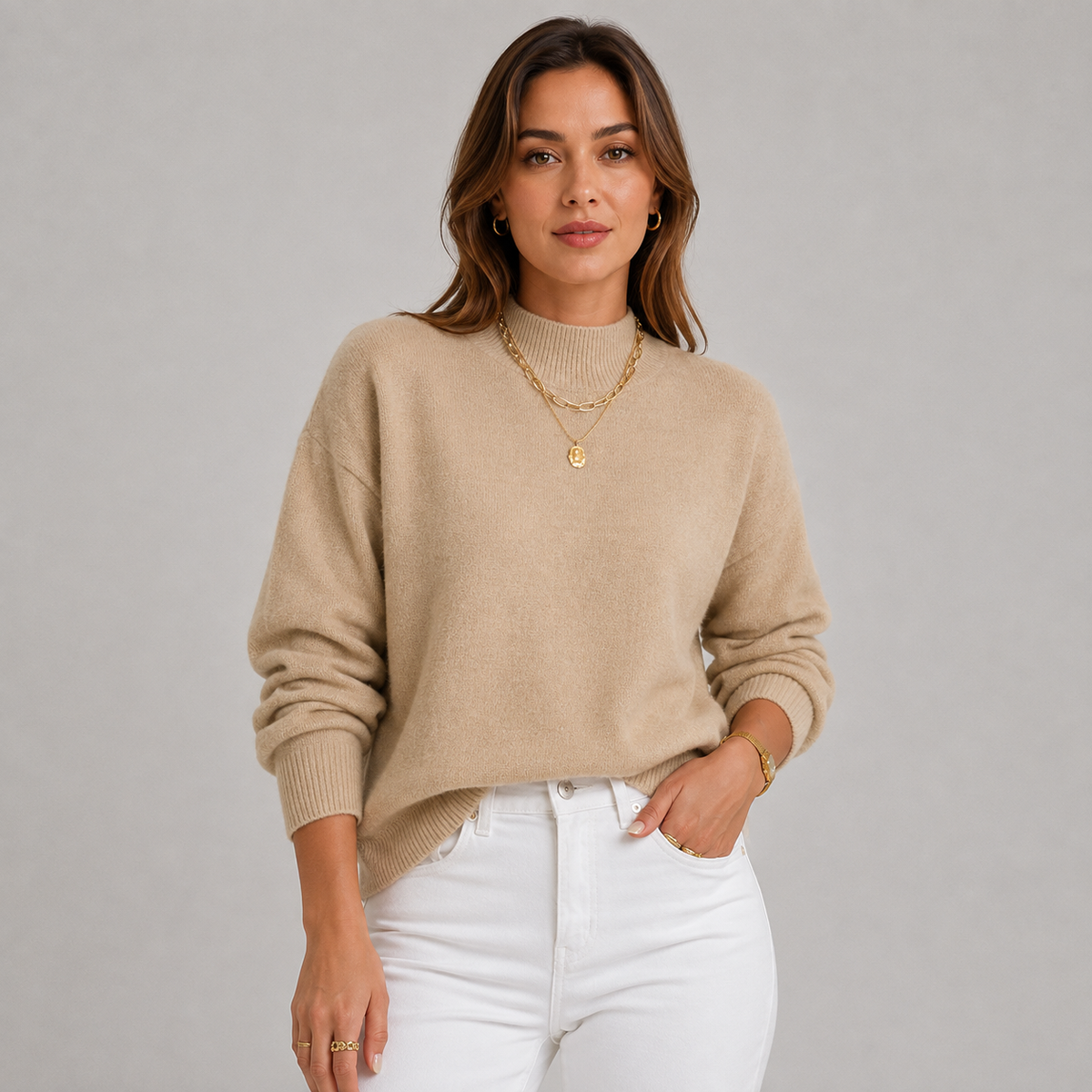Cariova Mode I Women's Sweater – Polyester Solid Color Long Sleeve Pullover