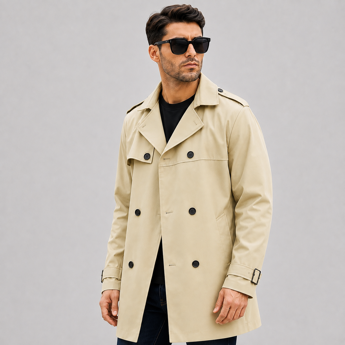 Cariova Mode I Men's Long Belted Overcoat - Classic Regular Fit