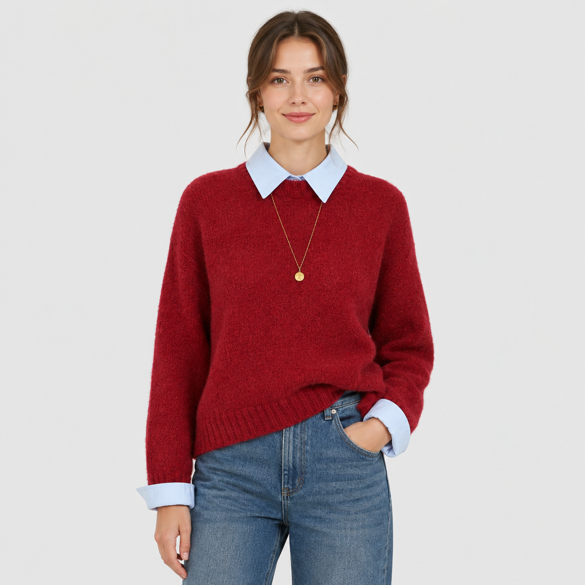 Cariova Mode I Women's Loose Fit Knit Sweater Classic Gray Pullover