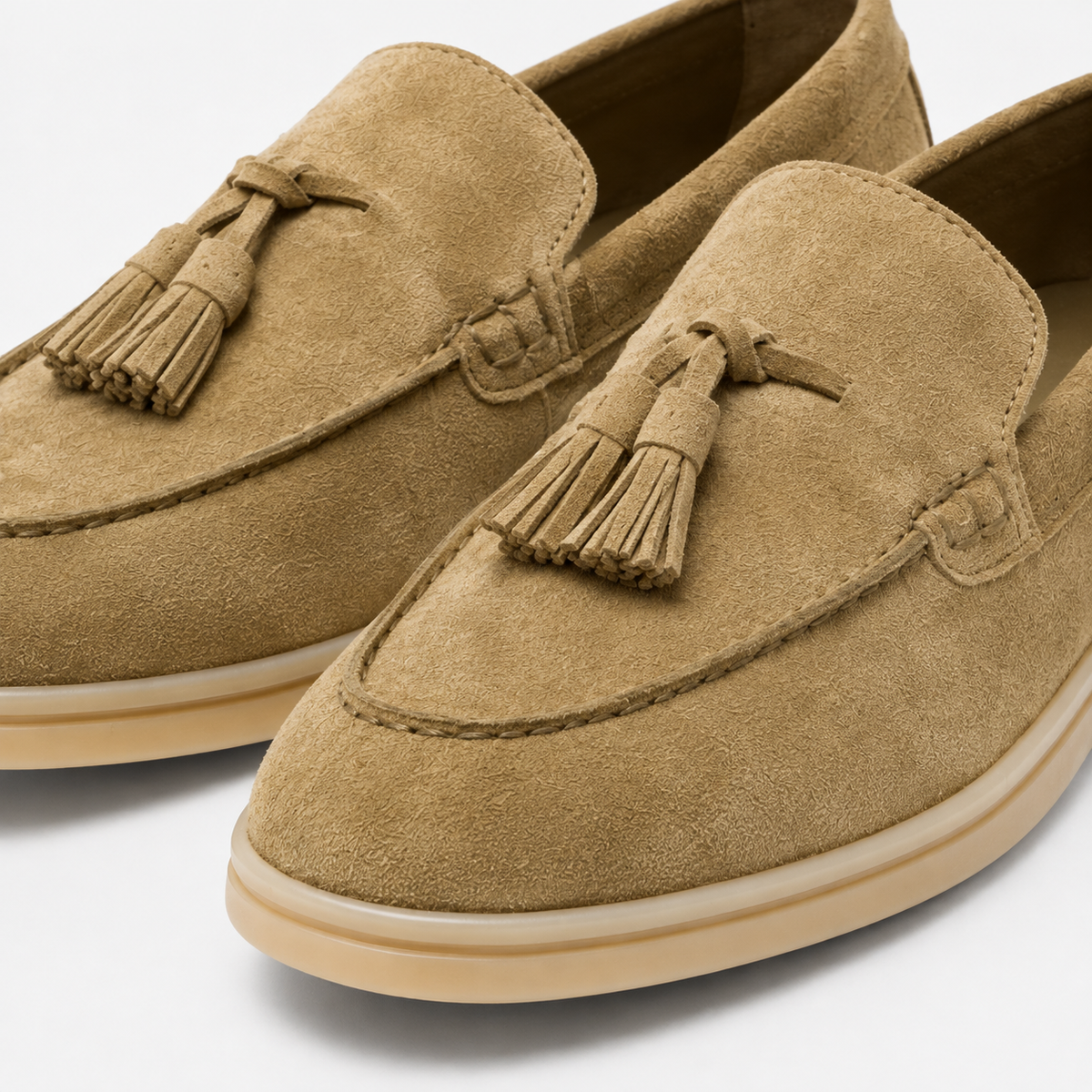 Cariova Mode I Women's Loafers Suede Leather-Lined Tassel Shoes - Taupe