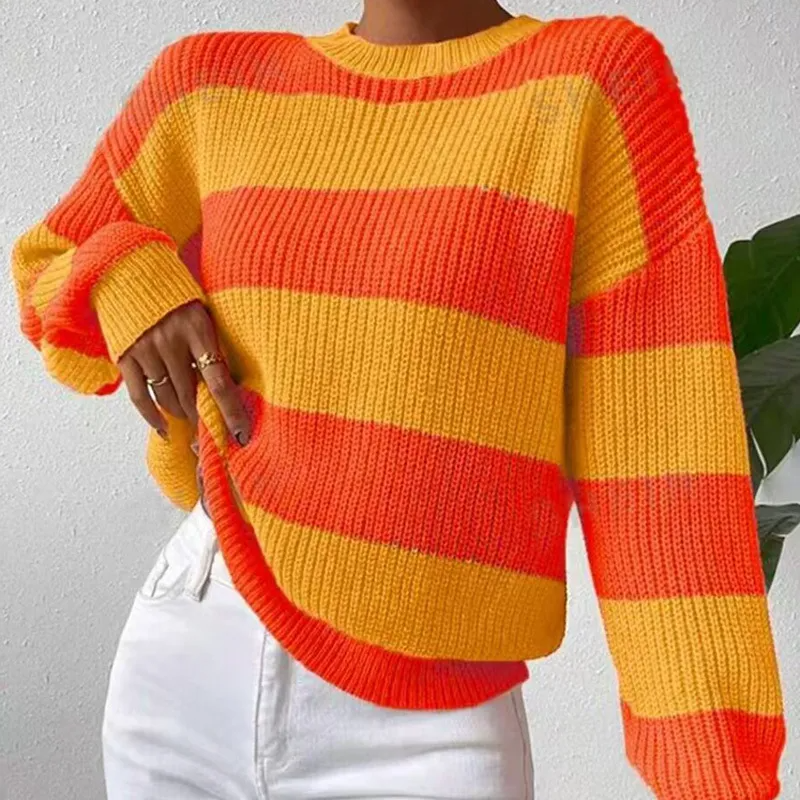Cariova Mode | Women's Round Neck Striped Sweater