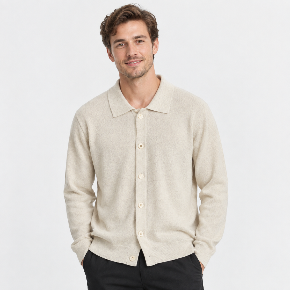 Cariova Mode I Men's Wool Knit Cardigan Jacket - Long Sleeve