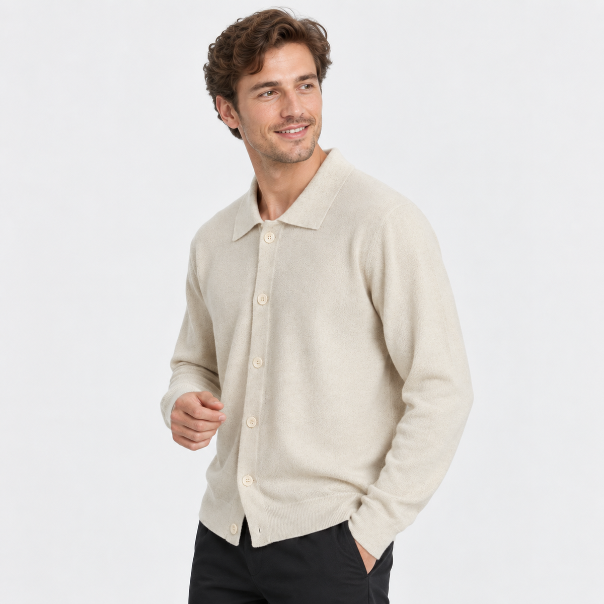 Cariova Mode I Men's Wool Knit Cardigan Jacket - Long Sleeve