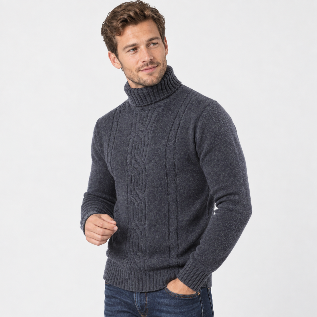 Cariova Mode I Men's Jacquard High Neck Sweater - Slim Fit Long Sleeve