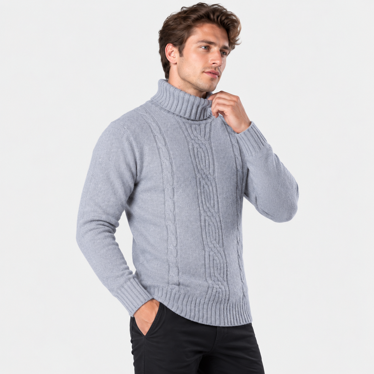 Cariova Mode I Men's Jacquard High Neck Sweater - Slim Fit Long Sleeve