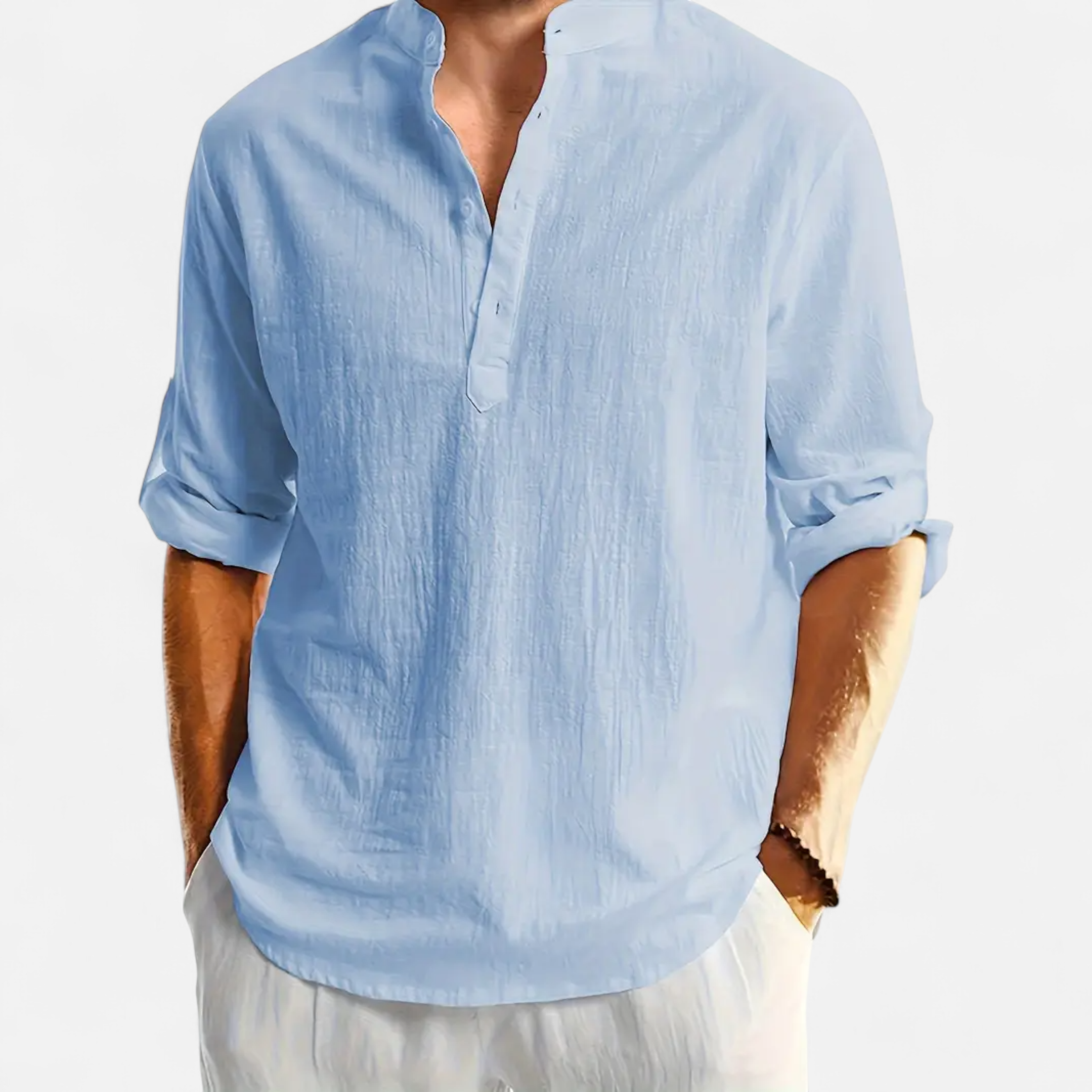Cariova Mode | Men’s Linen Henley Shirt – Riviera Leisure