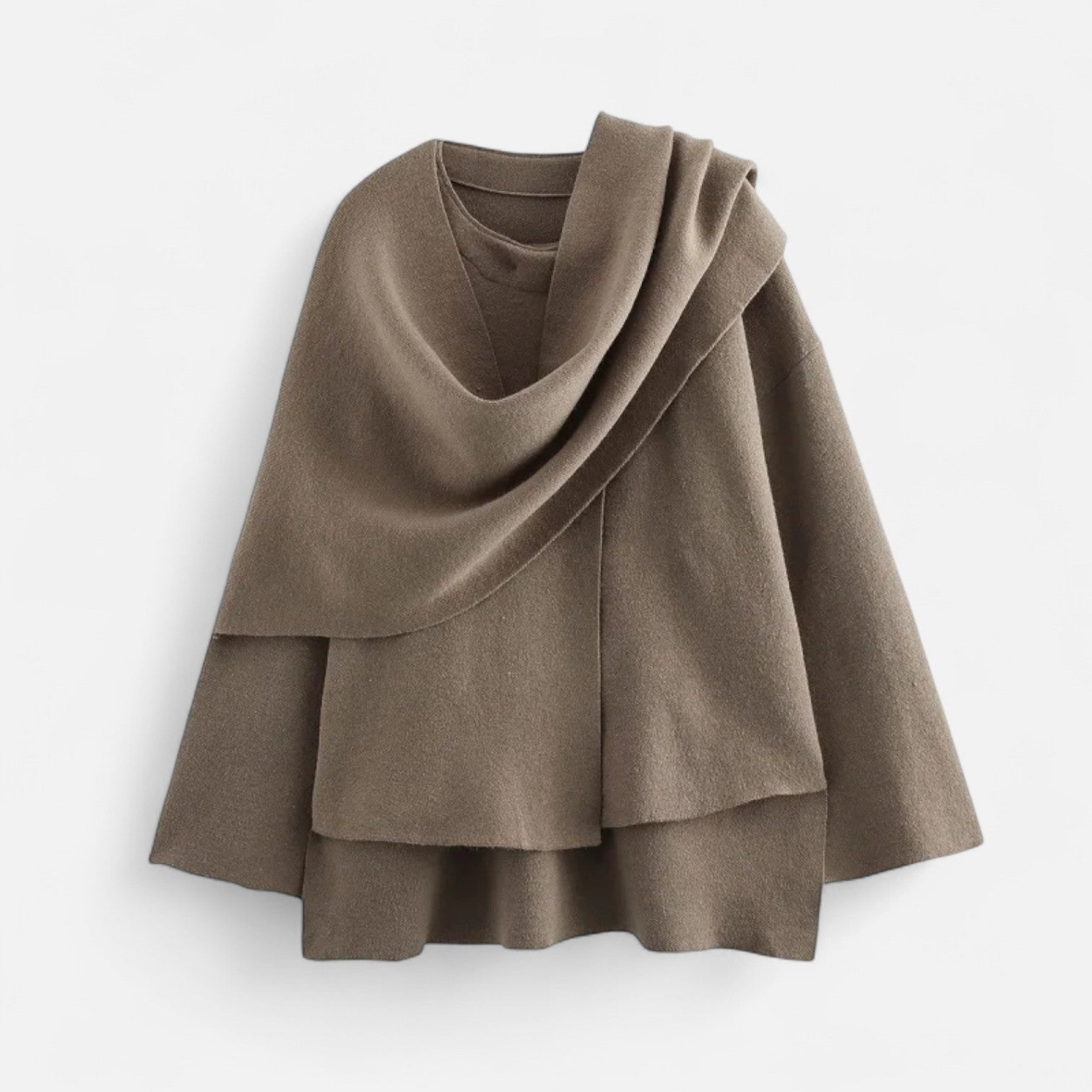 Cariova Mode | Women’s Woolen Sweater Asymmetric Scarf Detail