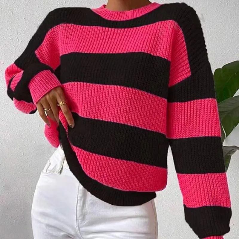 Cariova Mode | Women's Round Neck Striped Sweater