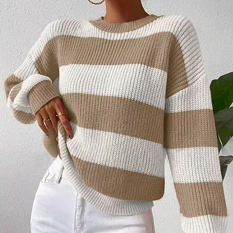 Cariova Mode | Women's Round Neck Striped Sweater