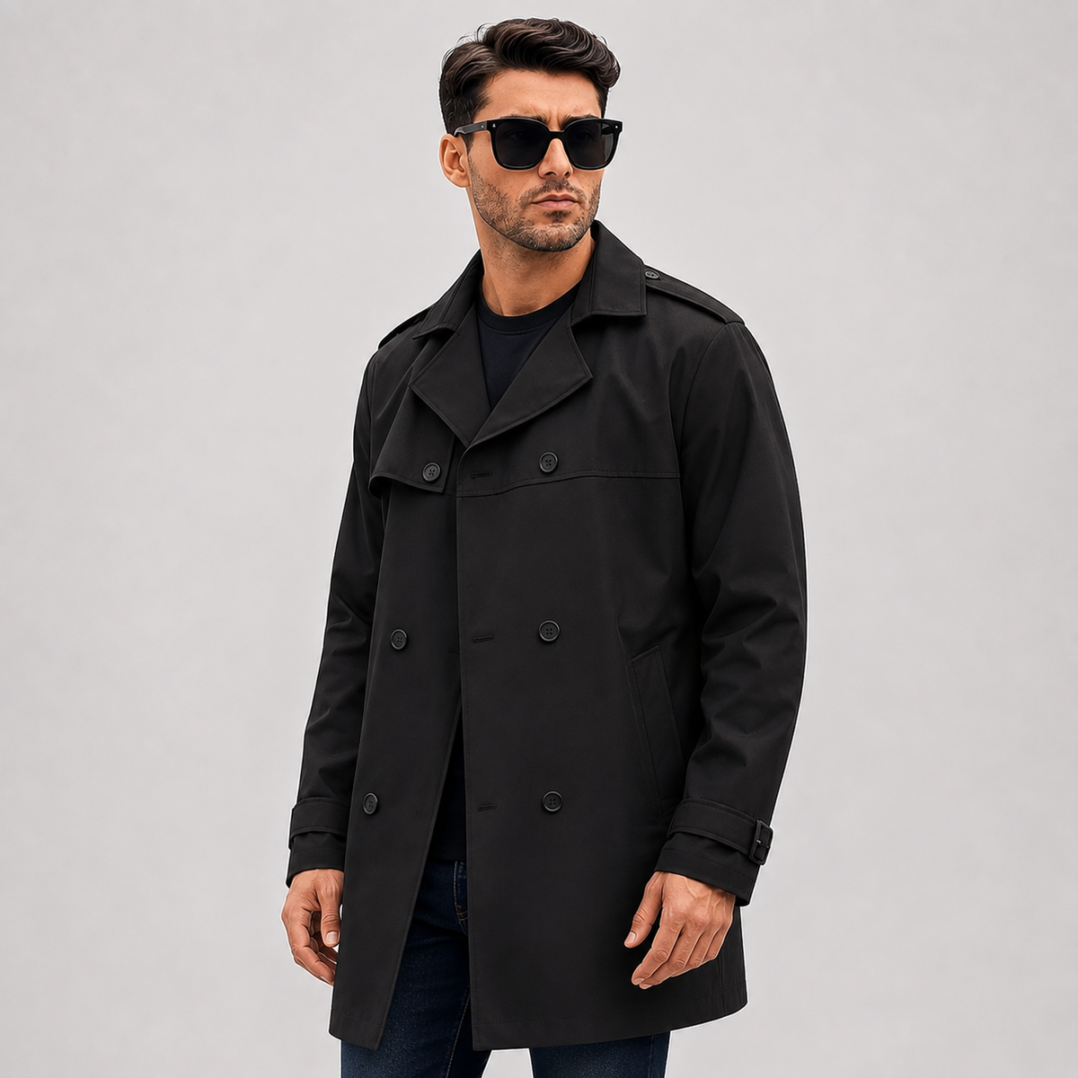 Cariova Mode I Men's Long Belted Overcoat - Classic Regular Fit