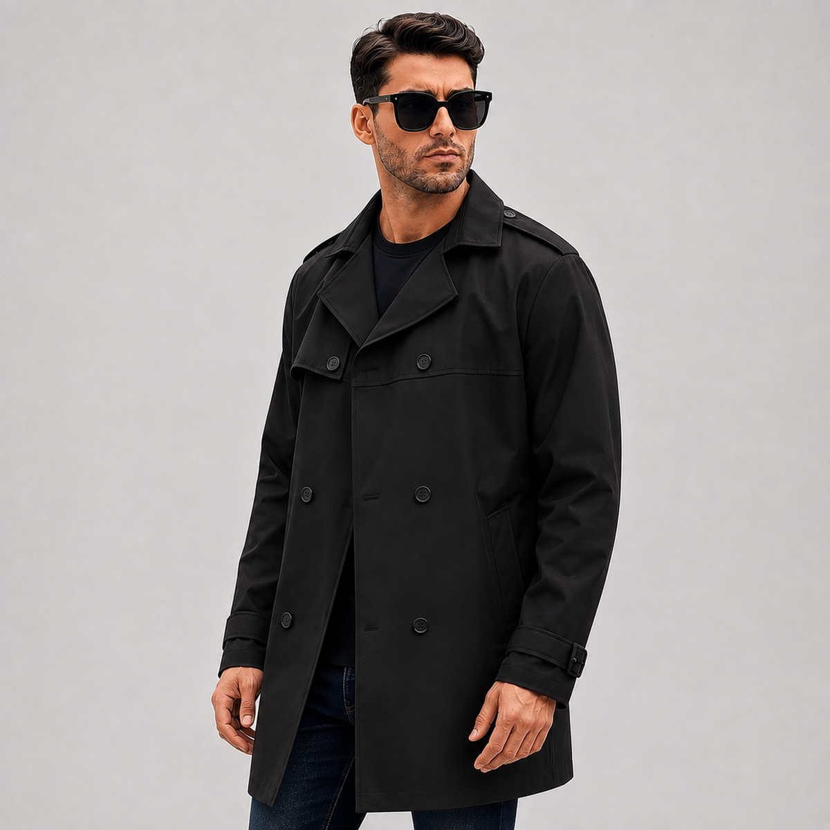 Cariova Mode I Men's Long Belted Overcoat - Classic Regular Fit