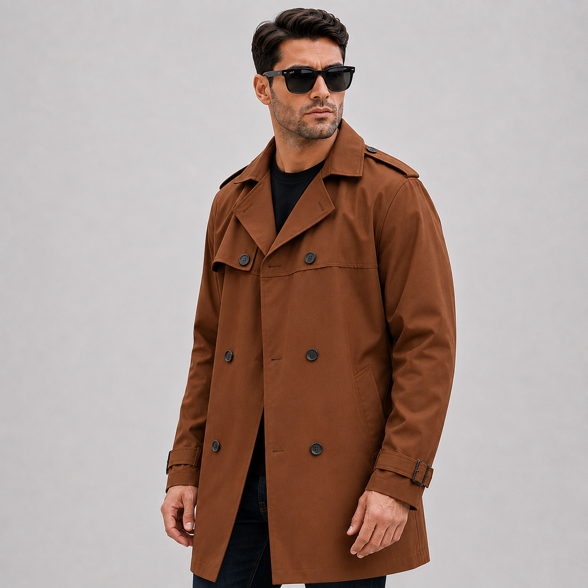 Cariova Mode I Men's Long Belted Overcoat - Classic Regular Fit