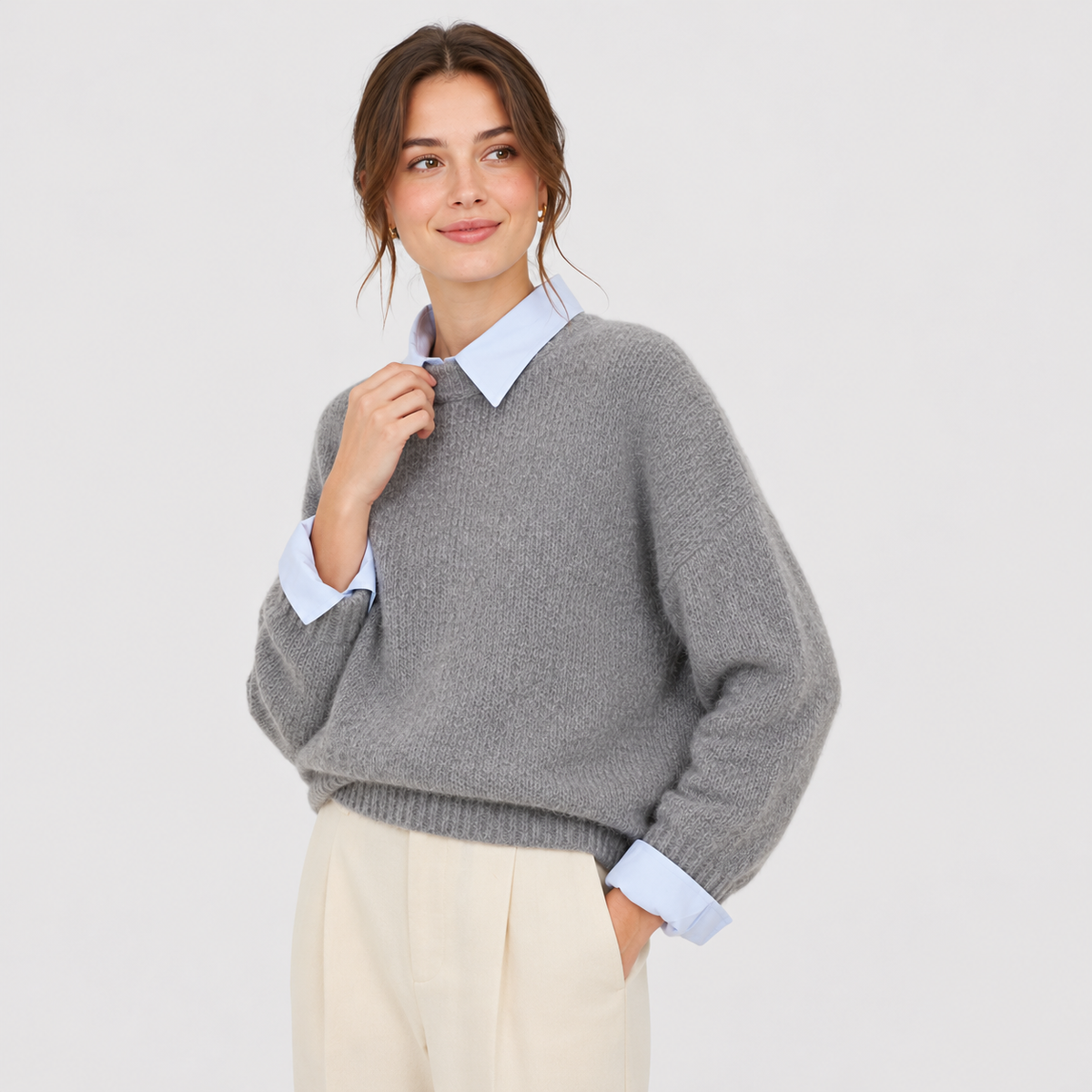 Cariova Mode I Women's Loose Fit Knit Sweater Classic Gray Pullover
