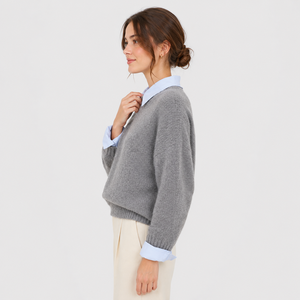 Cariova Mode I Women's Loose Fit Knit Sweater Classic Gray Pullover