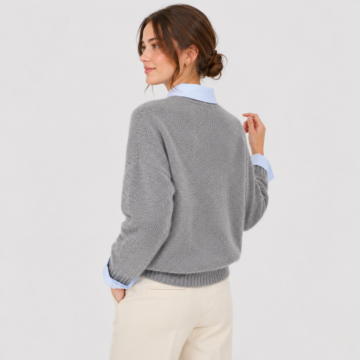 Cariova Mode I Women's Loose Fit Knit Sweater Classic Gray Pullover