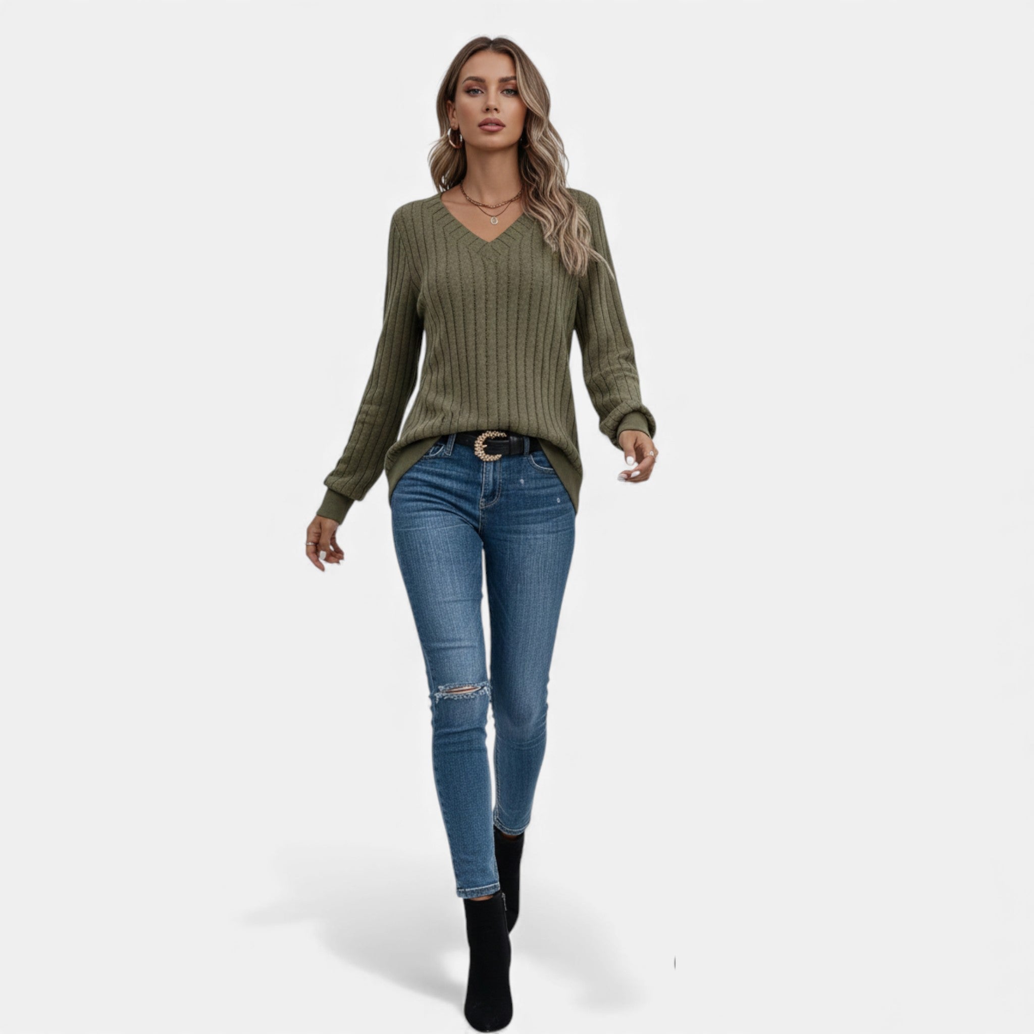 Cariova Mode | Women’s V-Neck Cashmere-Feel Sweater
