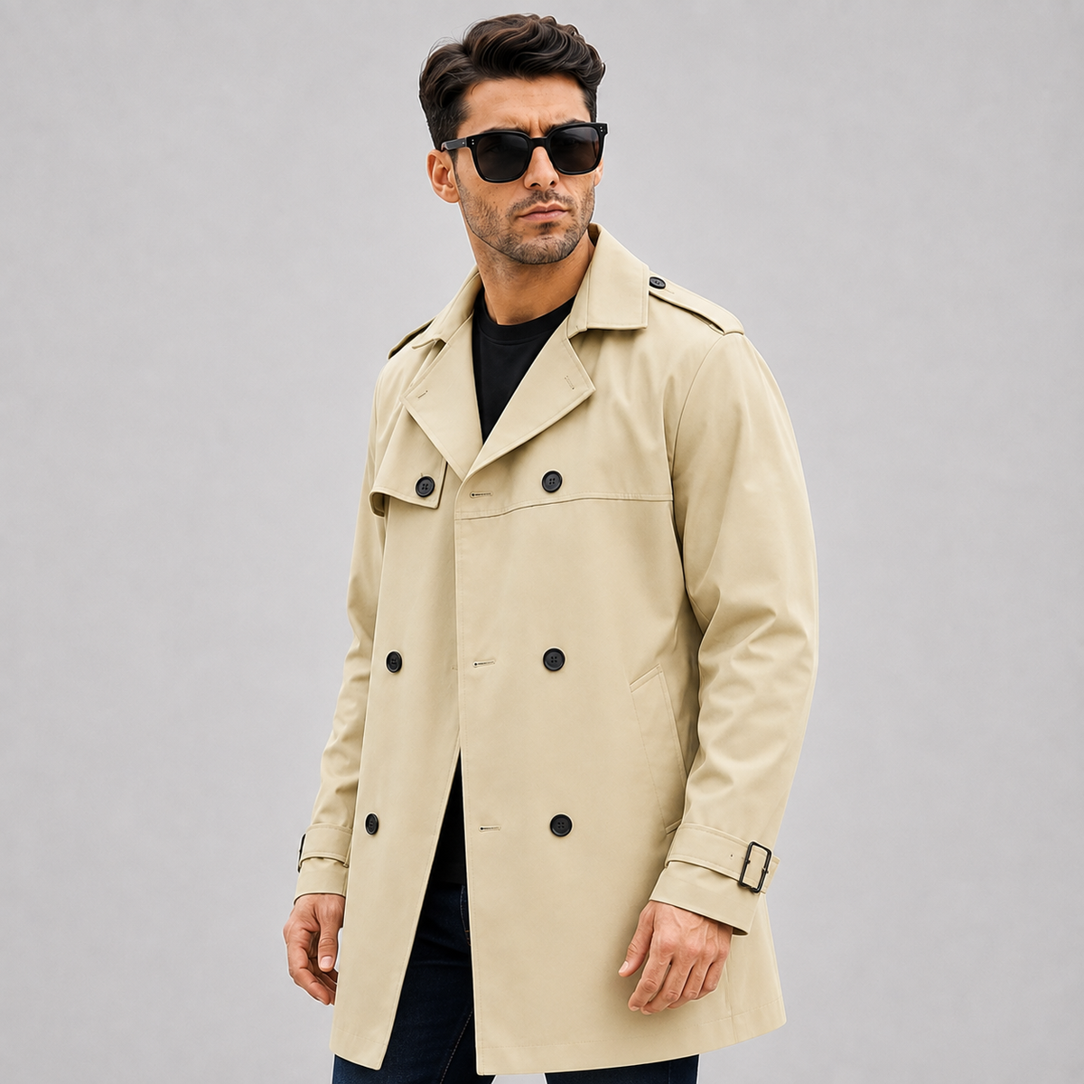 Cariova Mode I Men's Long Belted Overcoat - Classic Regular Fit