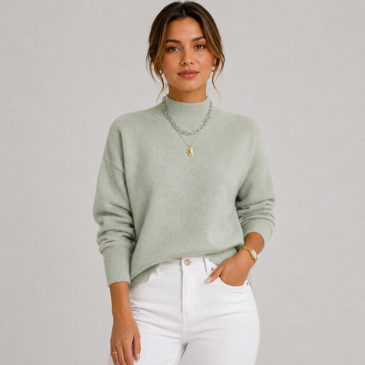 Cariova Mode I Women's Sweater – Polyester Solid Color Long Sleeve Pullover