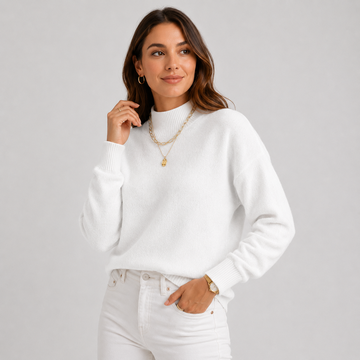 Cariova Mode I Women's Sweater – Polyester Solid Color Long Sleeve Pullover