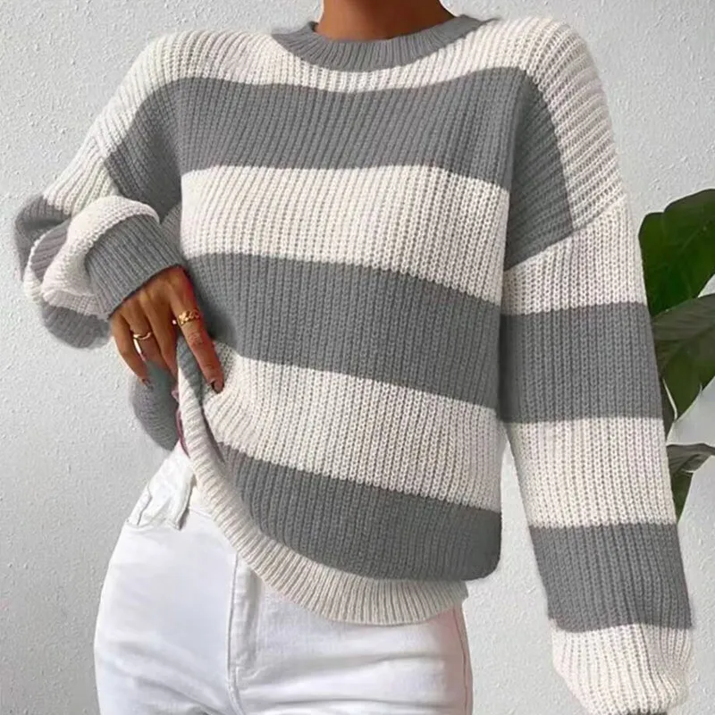 Cariova Mode | Women's Round Neck Striped Sweater