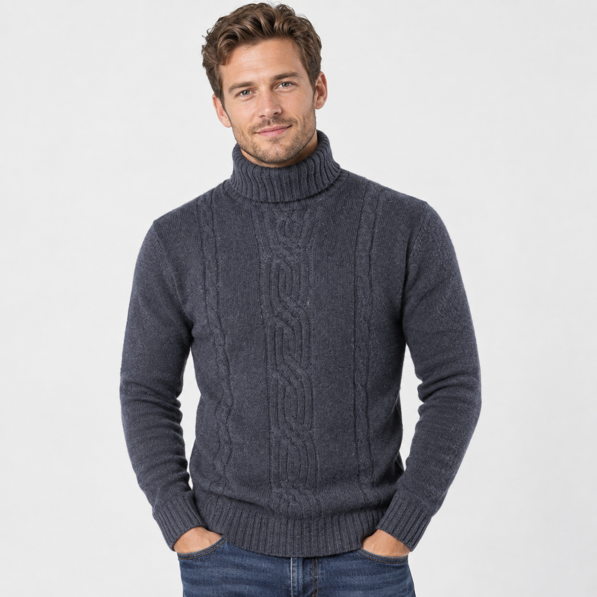 Cariova Mode I Men's Jacquard High Neck Sweater - Slim Fit Long Sleeve