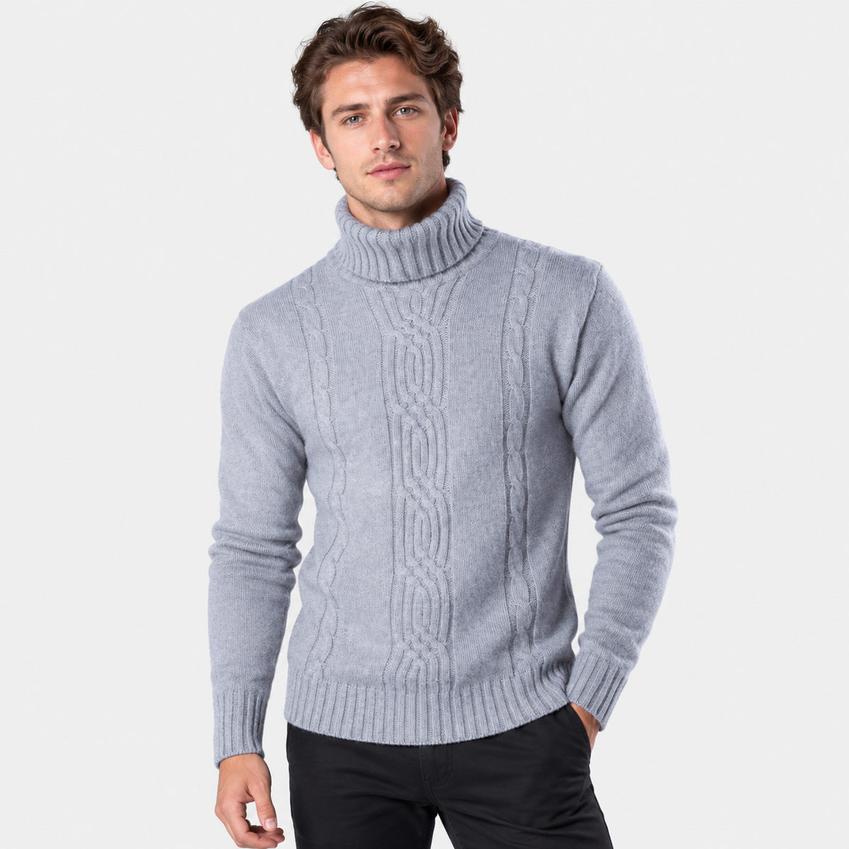 Cariova Mode I Men's Jacquard High Neck Sweater - Slim Fit Long Sleeve